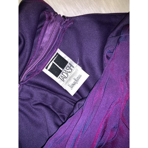 Vintage Tadashi Dress Size 8 Purple Iridescent Silk Beaded Flutter Skirt 90s Y2K - Picture 5 of 8